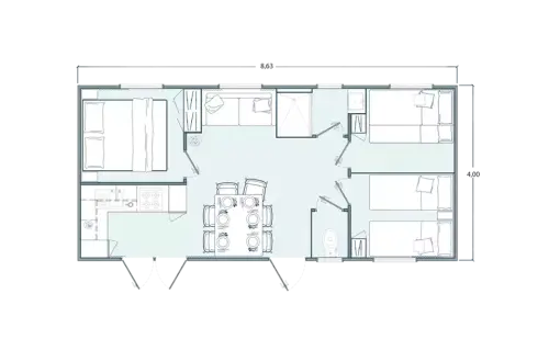 SANTORINI MOBILE HOME, 3 rooms, French style bathroom